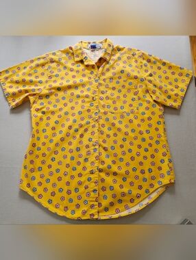 Vintage Orvis GUC Yellow Floral Men's Short Sleeve Button Up Short Size Medium